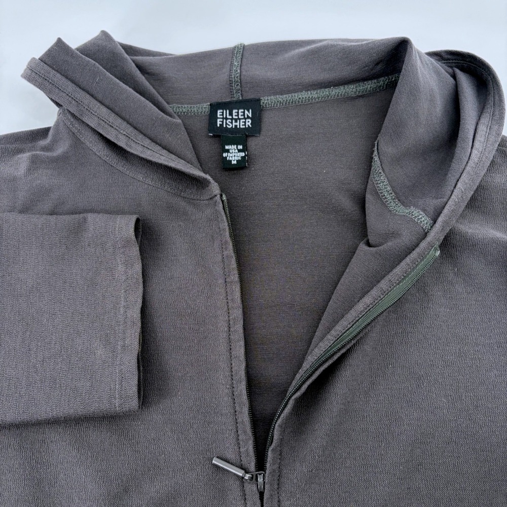 Eileen‎ Fisher Womens Charcoal Gray Viscose Blend Longline Zip Up Hoodie Size M